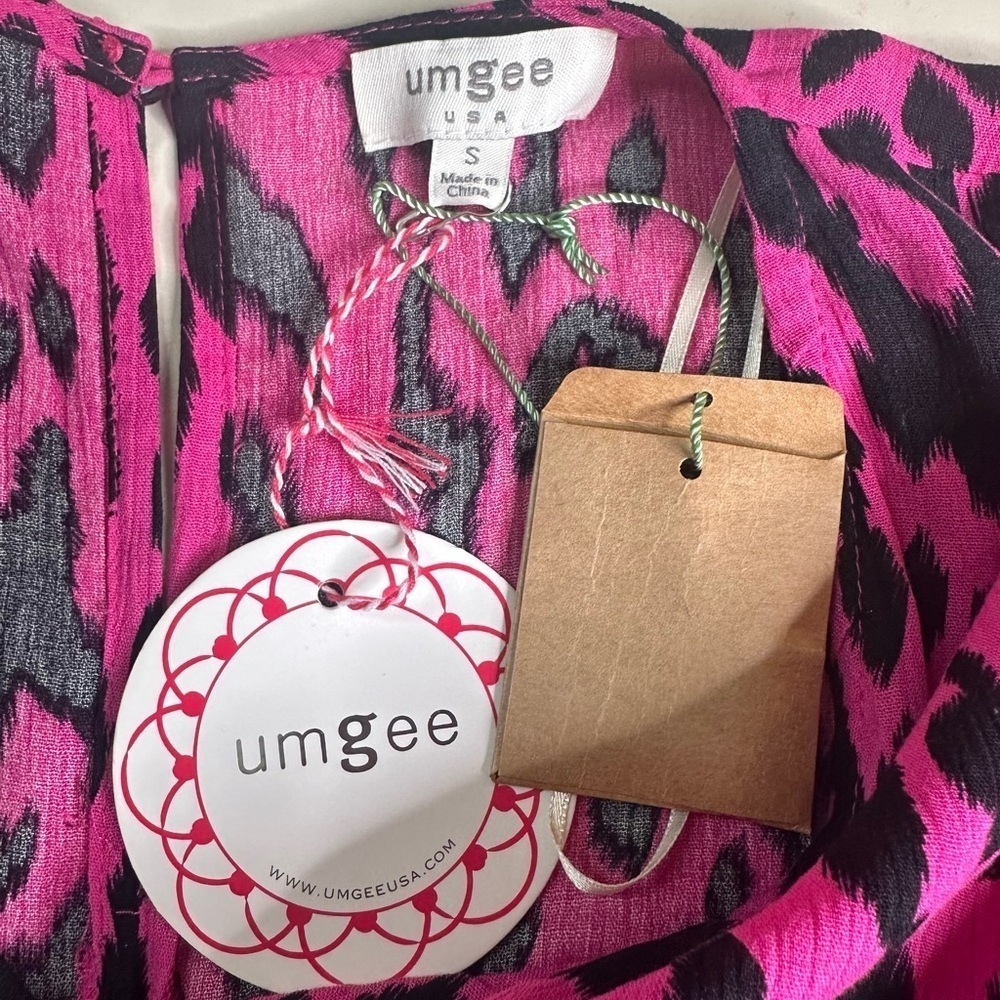 NWT UMGEE Leopard Print Bohemian Ruffle Bottom Hi-Low Dress. Size Small - Picture 4 of 5
